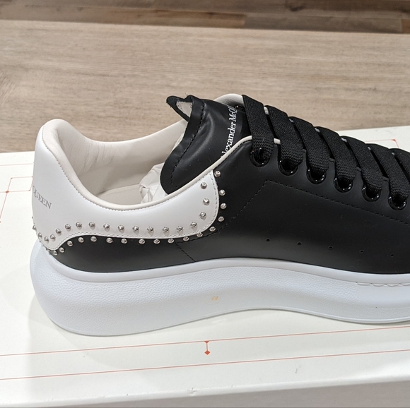 Mens Alexander McQueen Oversized Moto Leather Sneakers Black/White - Picture 3 of 6